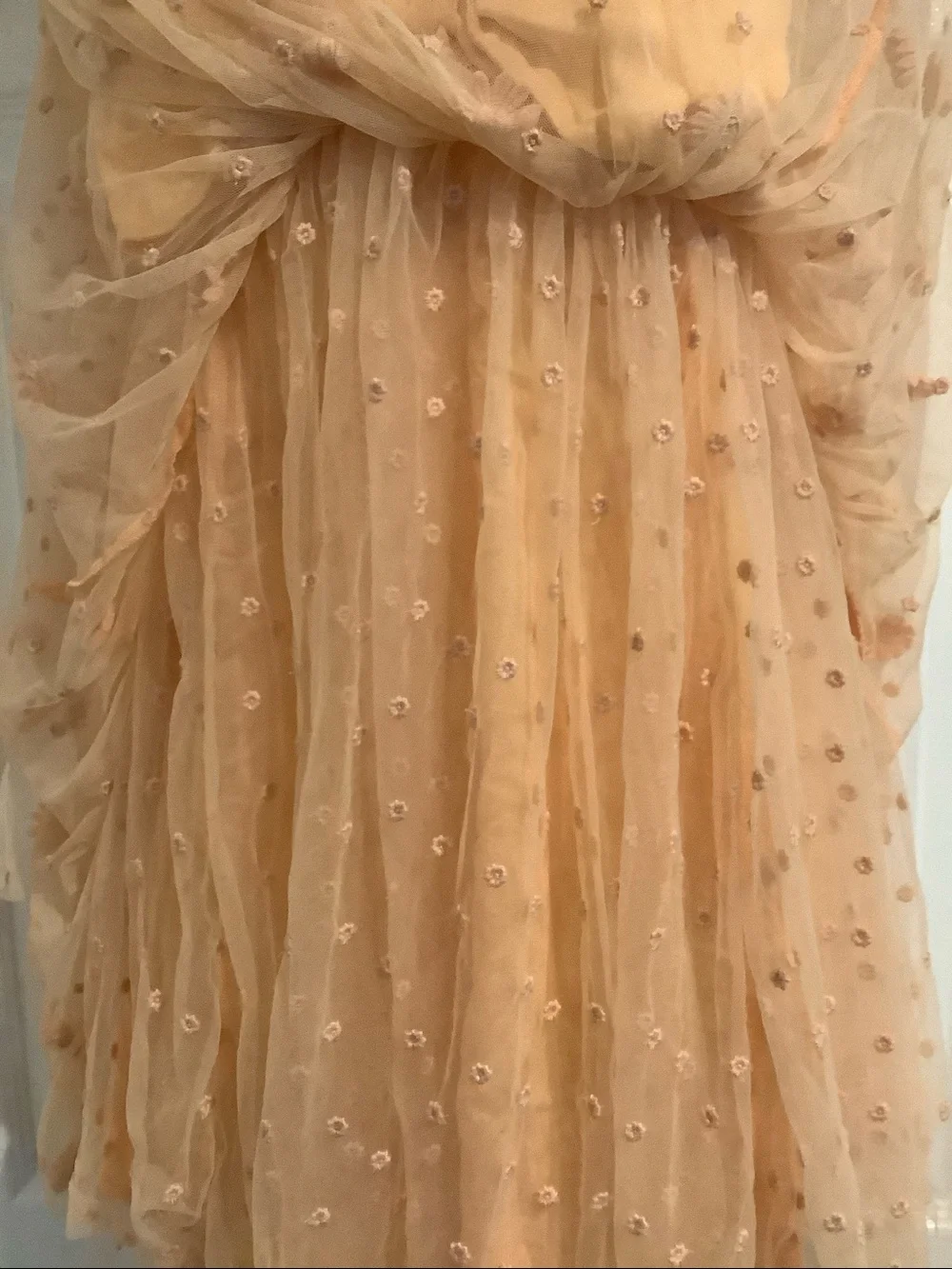 FREE PEOPLE Peach Cottagecore Twee Layered Overlay Floral Appliqué Mini Dress S